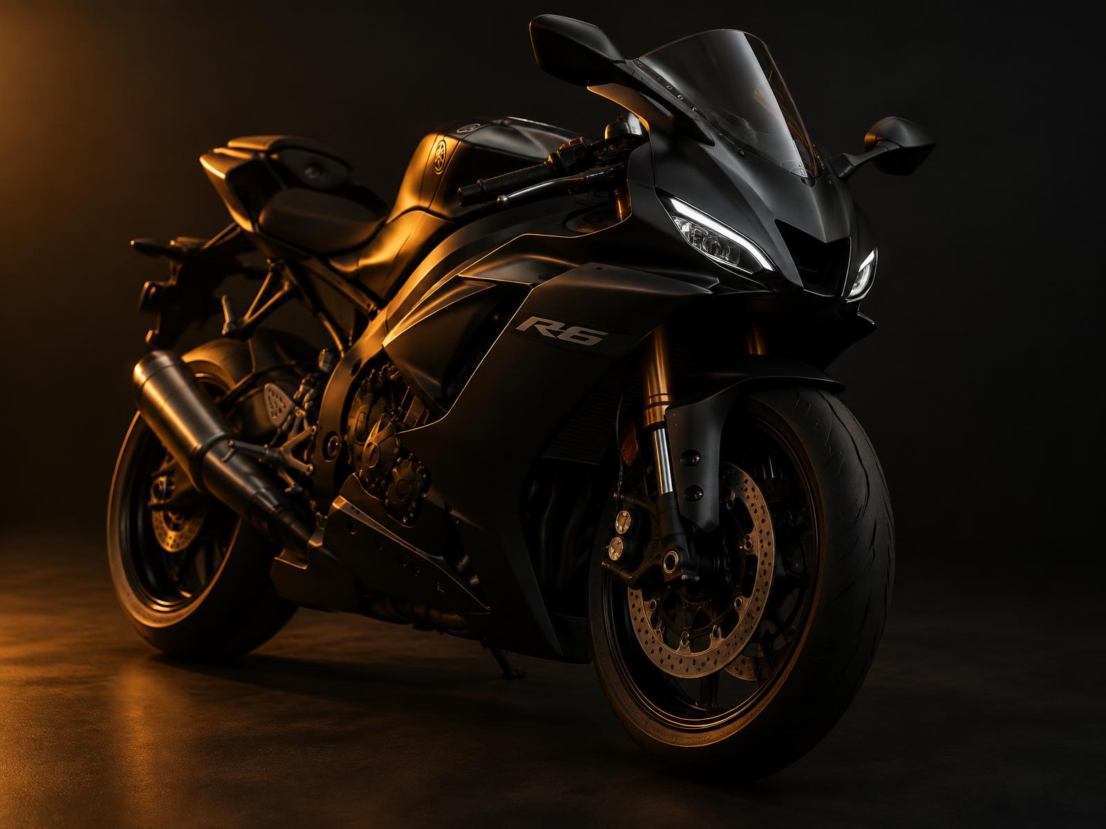 Sports motorcycle lit in a dark studio